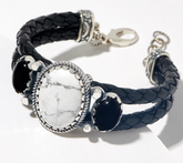 American West Sterling Silver Braided Black Leather Buffalo Bracelet AV-LG 7-1/4" to 8"